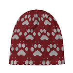 Red And White Paw Knitted Pattern Print Beanie