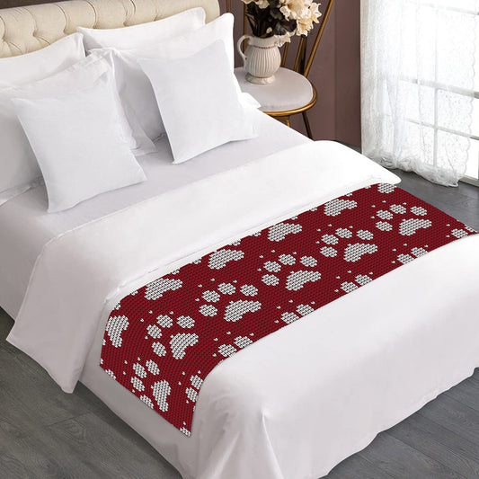 Red And White Paw Knitted Pattern Print Bed Runner
