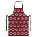 Red And White Paw Knitted Pattern Print Bib Apron With Pocket