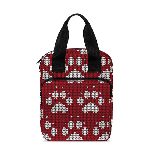 Red And White Paw Knitted Pattern Print Bible Tote Bag