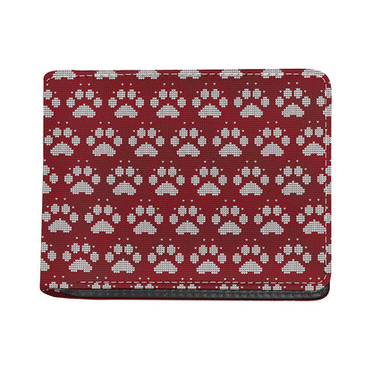 Red And White Paw Knitted Pattern Print Bifold Wallet