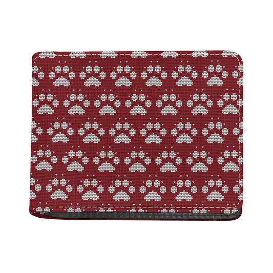 Red And White Paw Knitted Pattern Print Bifold Wallet