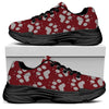 Red And White Paw Knitted Pattern Print Black Chunky Shoes