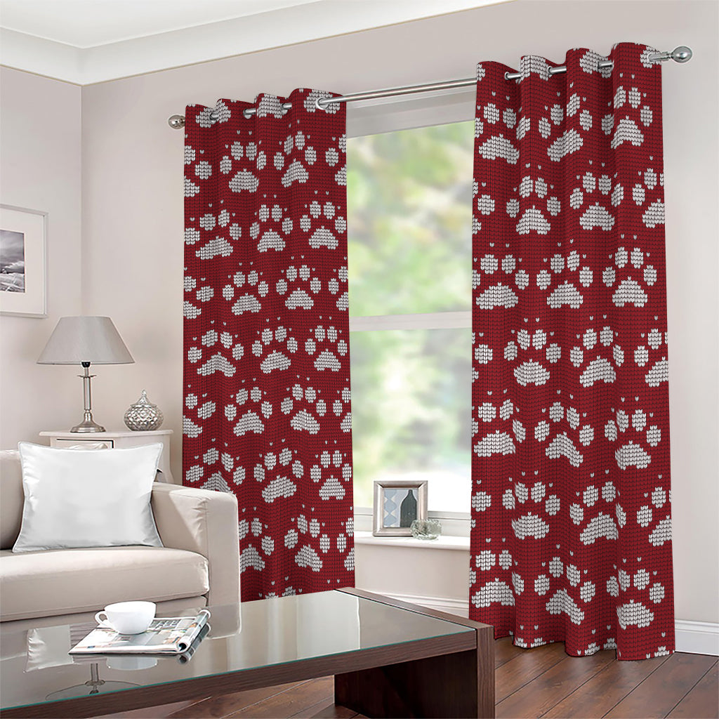 Red And White Paw Knitted Pattern Print Blackout Grommet Curtains