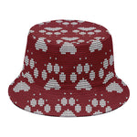 Red And White Paw Knitted Pattern Print Bucket Hat