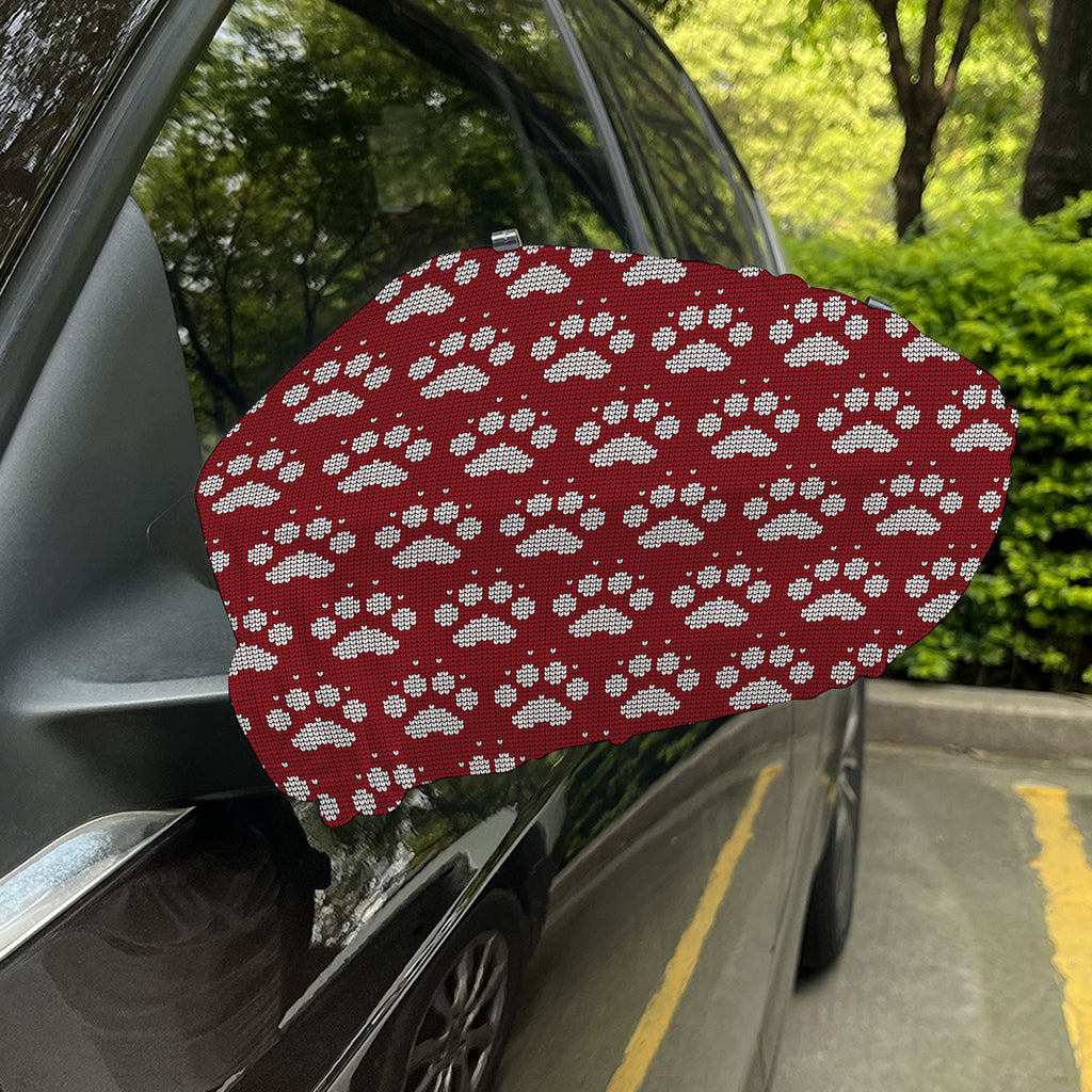 Red And White Paw Knitted Pattern Print Car Side Mirror Covers
