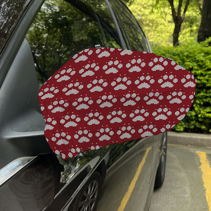 Red And White Paw Knitted Pattern Print Car Side Mirror Covers
