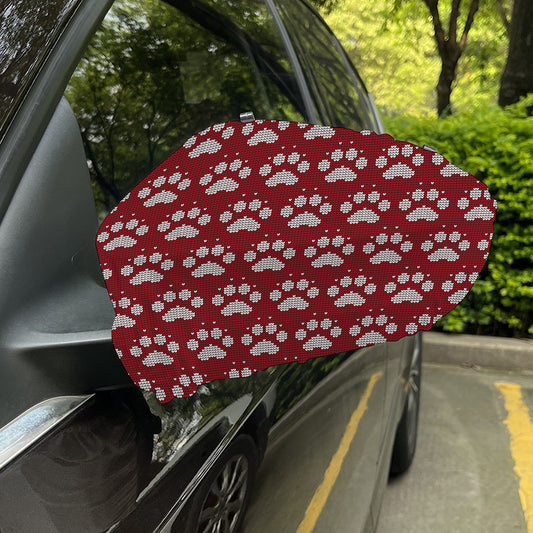 Red And White Paw Knitted Pattern Print Car Side Mirror Covers
