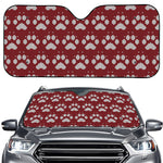 Red And White Paw Knitted Pattern Print Car Windshield Sun Shade