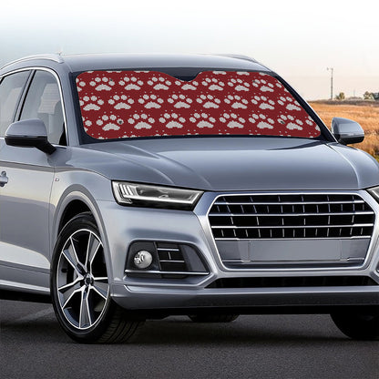 Red And White Paw Knitted Pattern Print Car Windshield Sun Shade