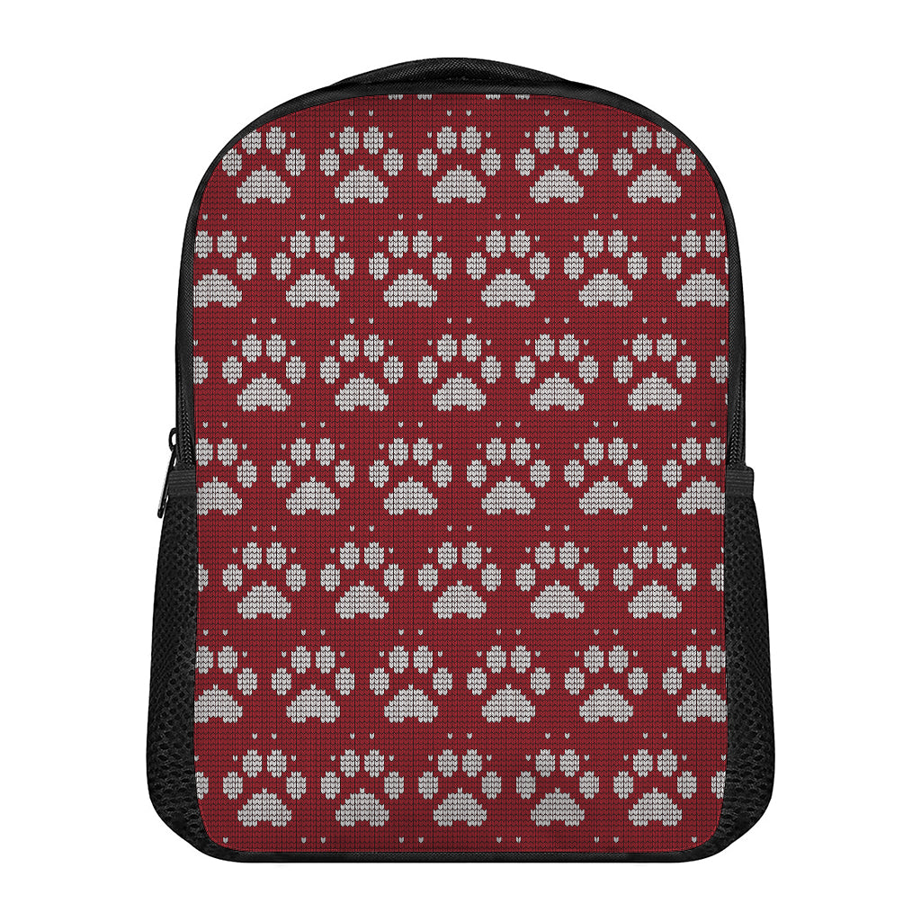 Red And White Paw Knitted Pattern Print Casual Backpack