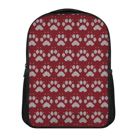 Red And White Paw Knitted Pattern Print Casual Backpack