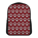 Red And White Paw Knitted Pattern Print Casual Backpack