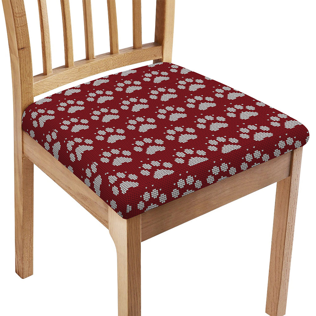 Red And White Paw Knitted Pattern Print Chair Cushion Cover