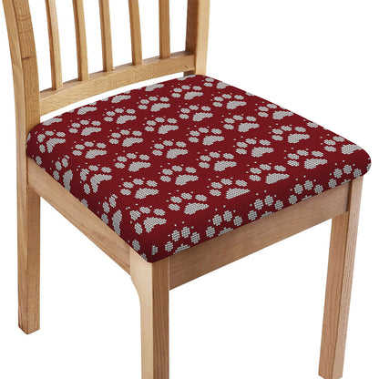 Red And White Paw Knitted Pattern Print Chair Cushion Cover