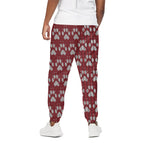 Red And White Paw Knitted Pattern Print Cotton Pants
