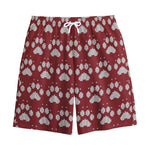 Red And White Paw Knitted Pattern Print Cotton Shorts