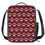 Red And White Paw Knitted Pattern Print Crossbody Lunch Bag