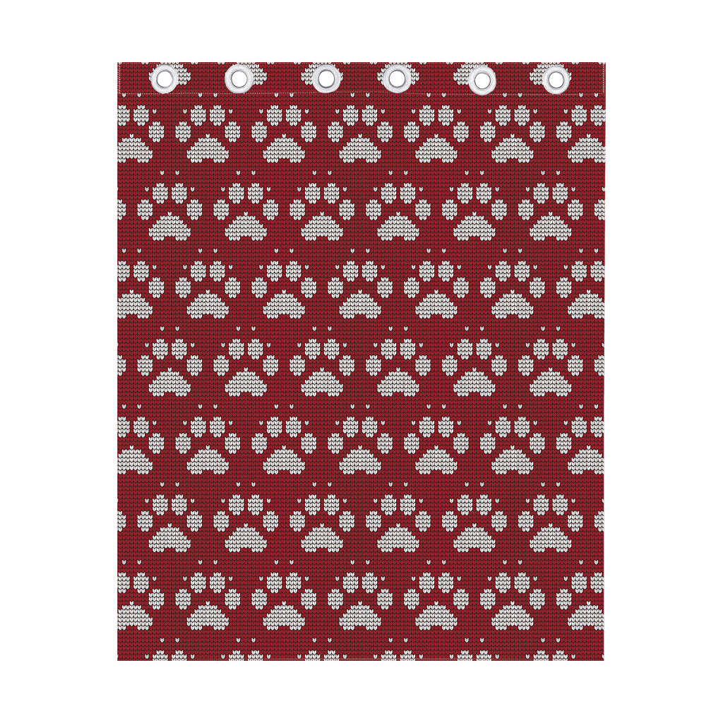 Red And White Paw Knitted Pattern Print Curtain
