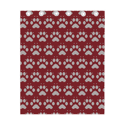 Red And White Paw Knitted Pattern Print Curtain