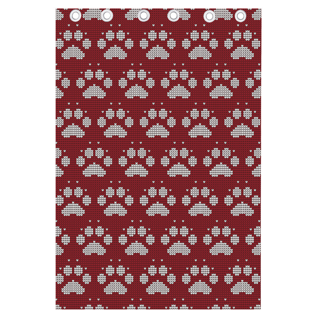 Red And White Paw Knitted Pattern Print Curtain