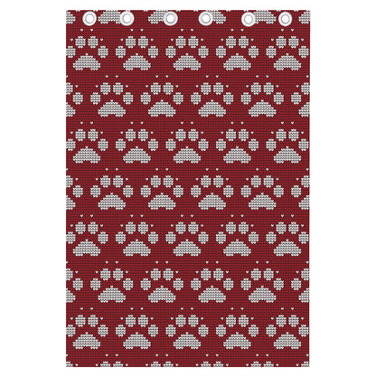 Red And White Paw Knitted Pattern Print Curtain