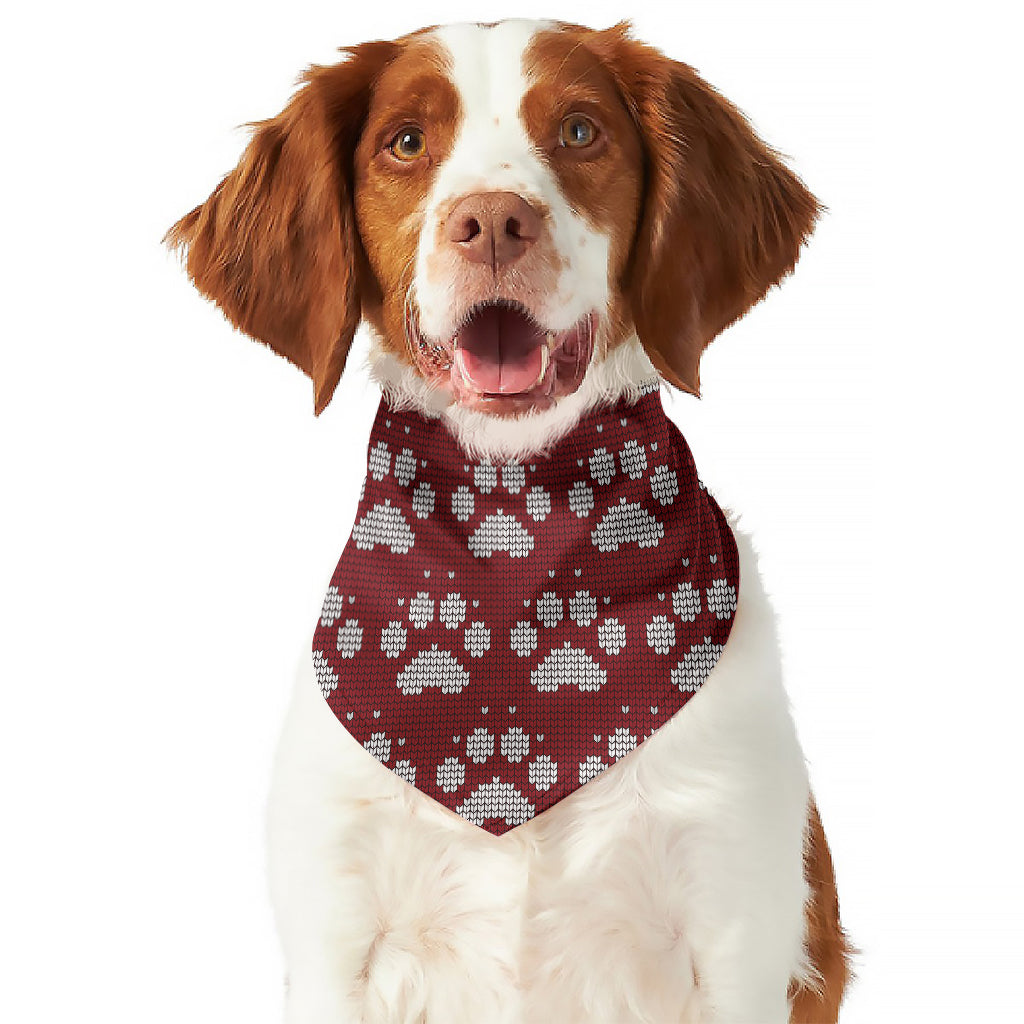 Red And White Paw Knitted Pattern Print Dog Bandana