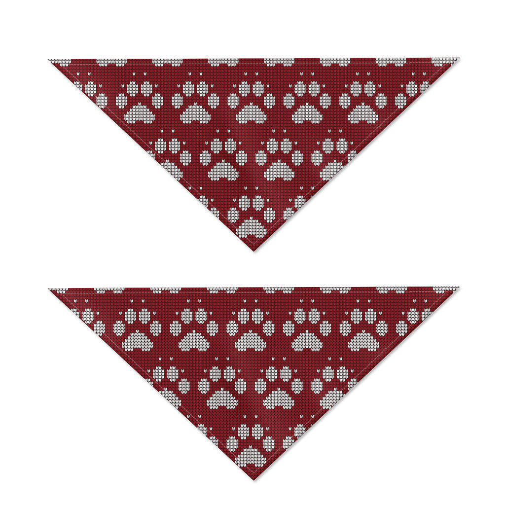 Red And White Paw Knitted Pattern Print Dog Bandana