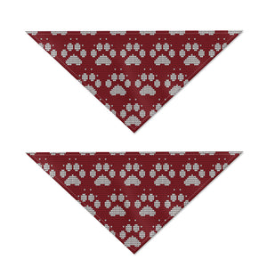 Red And White Paw Knitted Pattern Print Dog Bandana