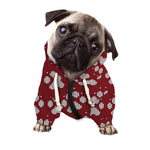 Red And White Paw Knitted Pattern Print Dog Zip Up Hoodie
