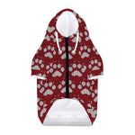 Red And White Paw Knitted Pattern Print Dog Zip Up Hoodie