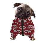 Red And White Paw Knitted Pattern Print Dog Zip Up Jacket