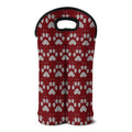Red And White Paw Knitted Pattern Print Double Neoprene Wine Tote