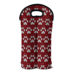 Red And White Paw Knitted Pattern Print Double Neoprene Wine Tote
