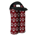 Red And White Paw Knitted Pattern Print Double Neoprene Wine Tote