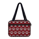 Red And White Paw Knitted Pattern Print Double Strap Bible Bag
