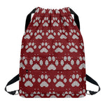 Red And White Paw Knitted Pattern Print Drawstring Backpack