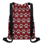 Red And White Paw Knitted Pattern Print Drawstring Backpack
