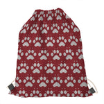 Red And White Paw Knitted Pattern Print Drawstring Bag