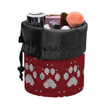 Red And White Paw Knitted Pattern Print Drawstring Makeup Bag