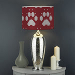 Red And White Paw Knitted Pattern Print Drum Lamp Shade