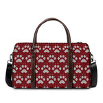 Red And White Paw Knitted Pattern Print Duffle Bag