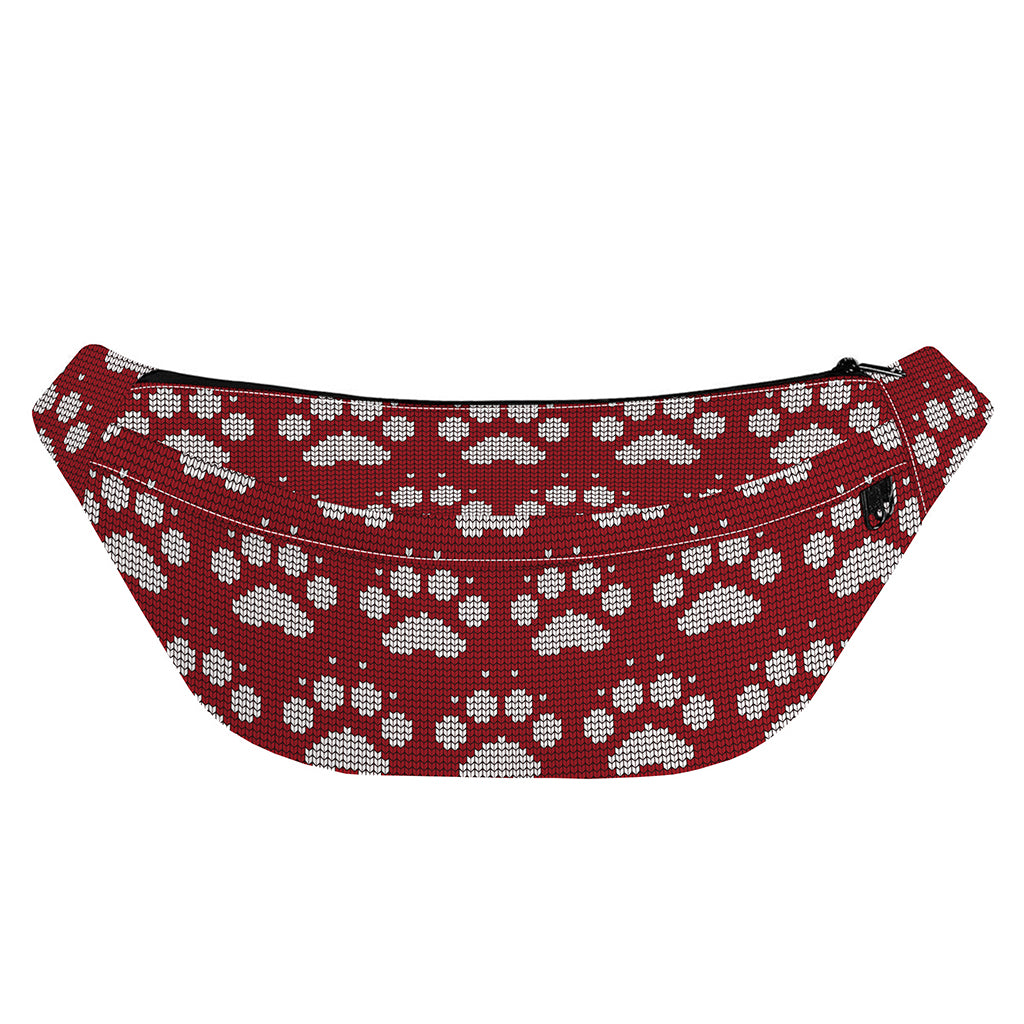 Red And White Paw Knitted Pattern Print Fanny Pack