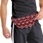 Red And White Paw Knitted Pattern Print Fanny Pack
