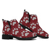 Red And White Paw Knitted Pattern Print Flat Ankle Boots