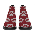 Red And White Paw Knitted Pattern Print Flat Ankle Boots