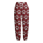Red And White Paw Knitted Pattern Print Fleece Lined Knit Pants