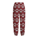 Red And White Paw Knitted Pattern Print Fleece Lined Knit Pants