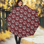 Red And White Paw Knitted Pattern Print Foldable Umbrella