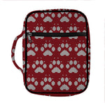 Red And White Paw Knitted Pattern Print Front Pocket Bible Bag